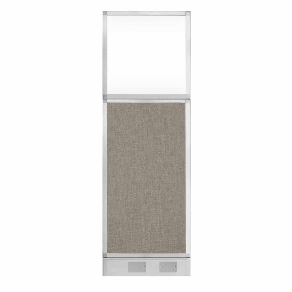 Hush Panel Cubicle Partition 2' x 6' W/ Window Warm Pebble Fabric Clear Window W/ Cable Channel
